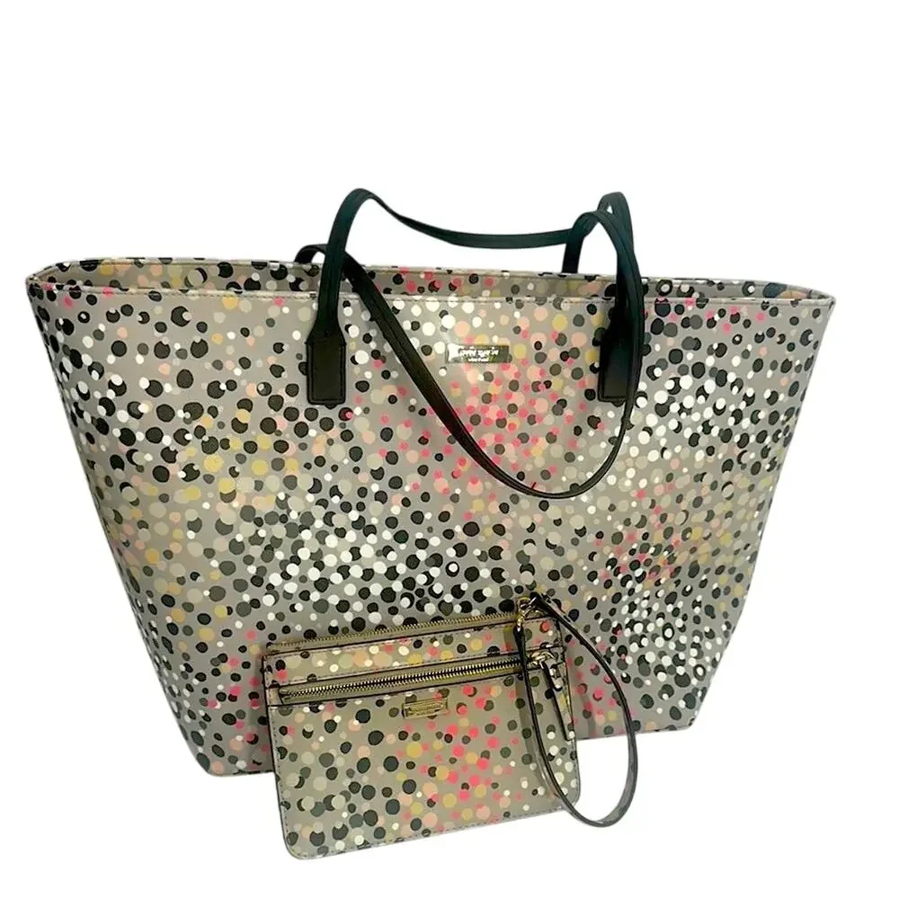 EUC Kate Spade Shore Street Soiree Dot Grey Multi Margareta Tote and wristlet - Picture 2 of 12